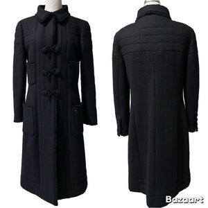 CHANEL 06A Black Wool Mid-Length Fringe Detail Coat